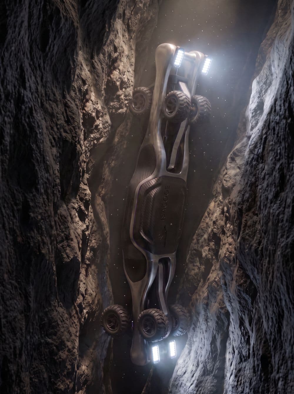 Imagen conceptual del robot escalador de Isagoge dentro de una perforación